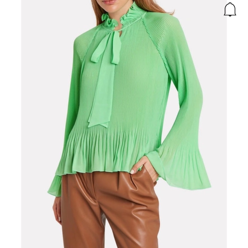 Derek Lam 10 Crosby Pleated Tie Neck Blouse In Green - 0
